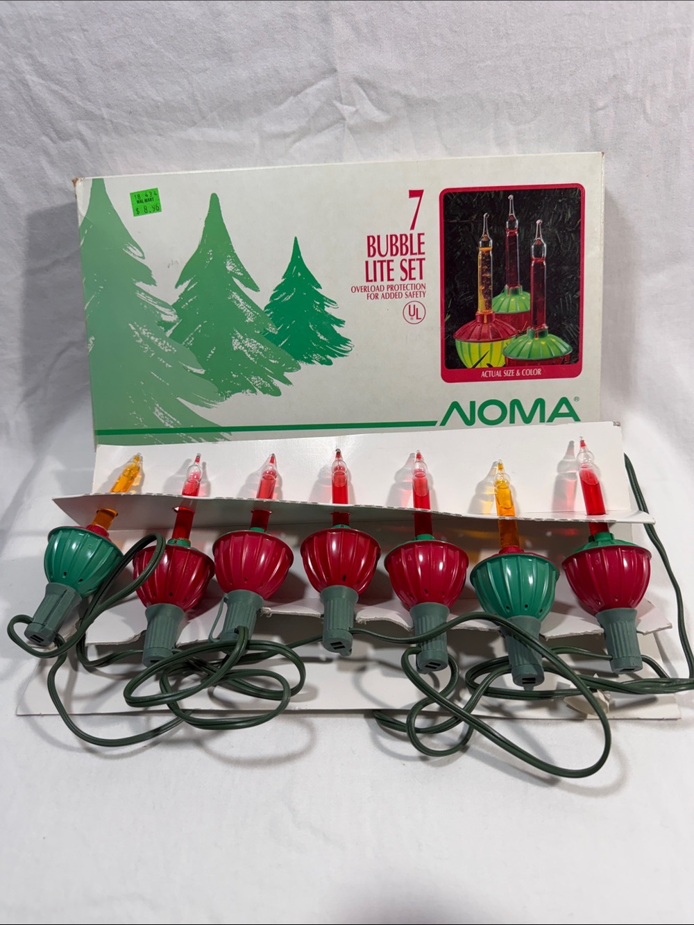 Vintage Noma Red & Green Bubble Lite Set - 7 Count Holiday String Lights Working